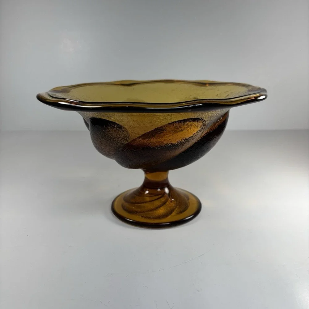 amber Textured  glass pedestal Bowl Compote Fruit Bowl Decorative Centerpiece